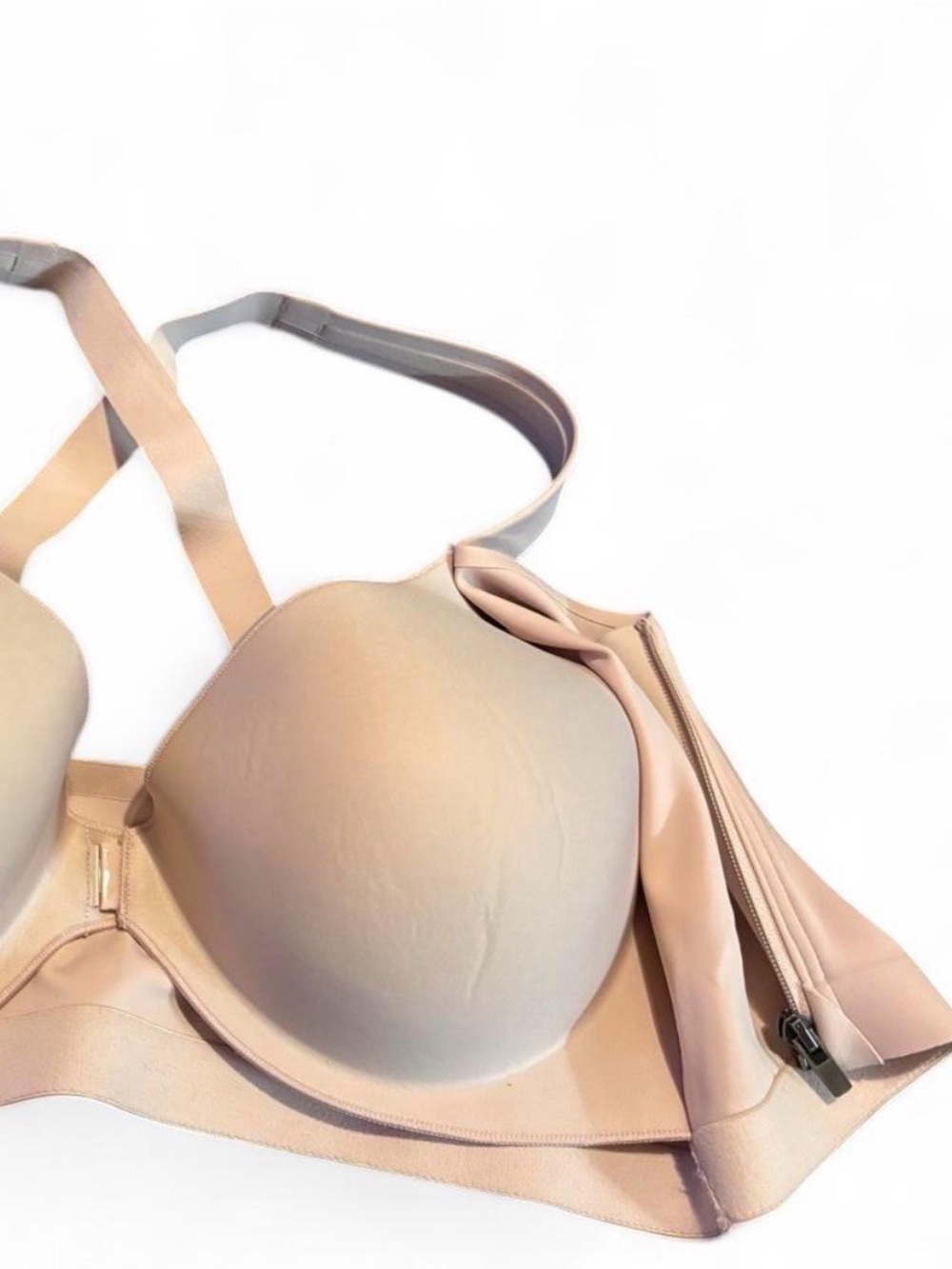 VSX Beige Zip Front Racerback Sports Bra, Adjustable Straps, 36D